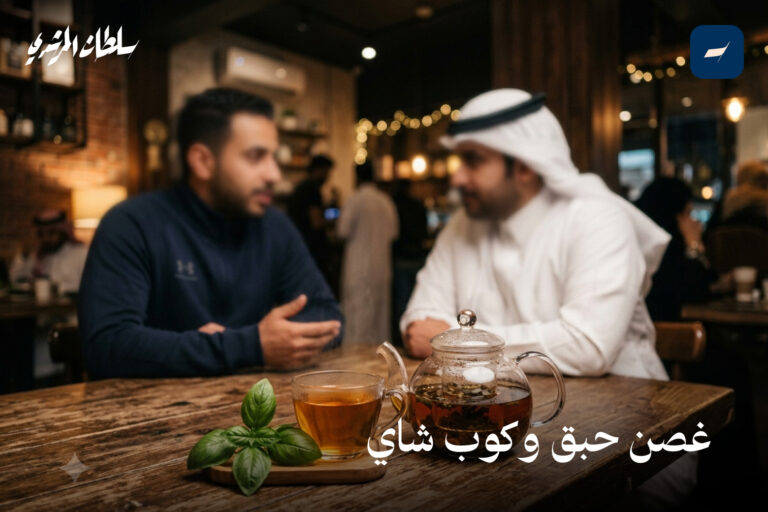 غُصن حبق وكوب شاي
